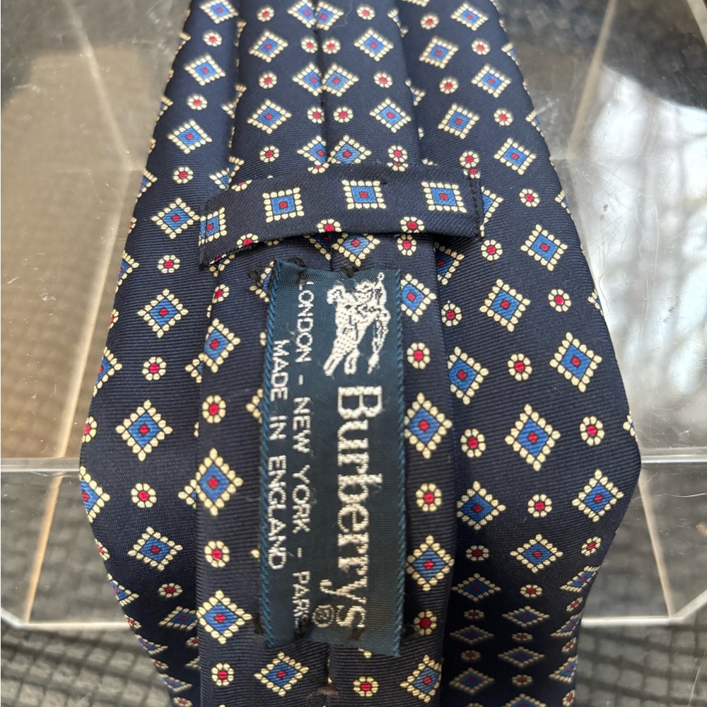 Vintage Burberrys Blue and Red Patterned Silk Tie - Picture 2 of 4
